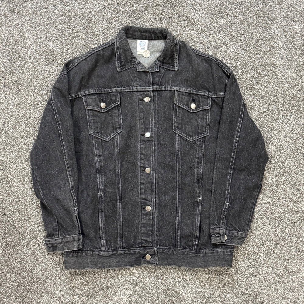 Vintage 80s Sears Faded Black Denim Trucker Jacket Made in USA Mens L 12212